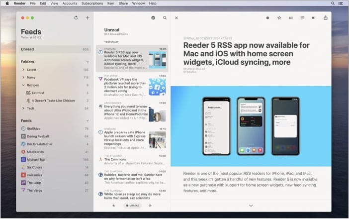 Best Mac apps to download in 2025 Reeder 5 Mac app screenshot