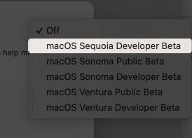 select macOS Sequoia Developer Beta